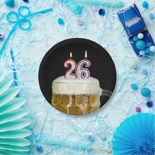 26e verjaardag bier met kaars papieren bordje (Feest)