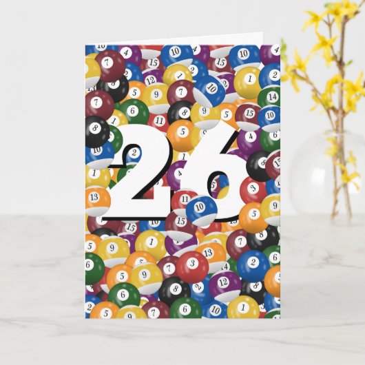 26e verjaardag biljartballen kaart (Gele Bloem)