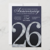26e verjaardag Diamant Zilver Donkerblauw Jaar Kaart (Voorkant)