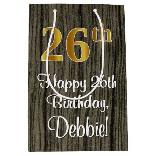 26e verjaardag: Elegant Faux Gold Kijk #, Faux Woo Medium Cadeauzakje (Voorkant)