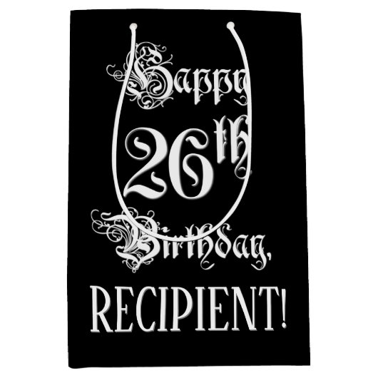 26e verjaardag: Fancy, elegant script + aangepaste Medium Cadeauzakje (Voorkant)
