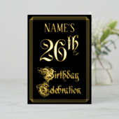 26e verjaardag — Fancy script en aangepaste naam Folie Uitnodiging (Staand Voorkant)