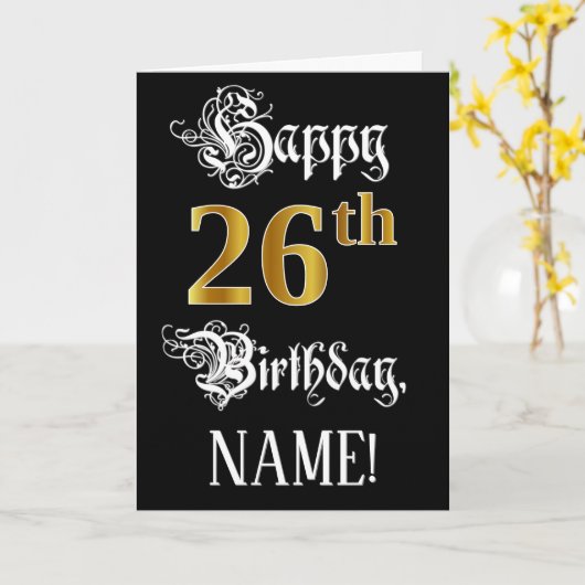 26e verjaardag — Fancy script; Faux Gold Kijk; naa Kaart (Gele Bloem)