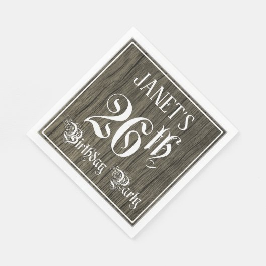 26e verjaardag — Fancy script, kijk op hout Servet (Hoek)