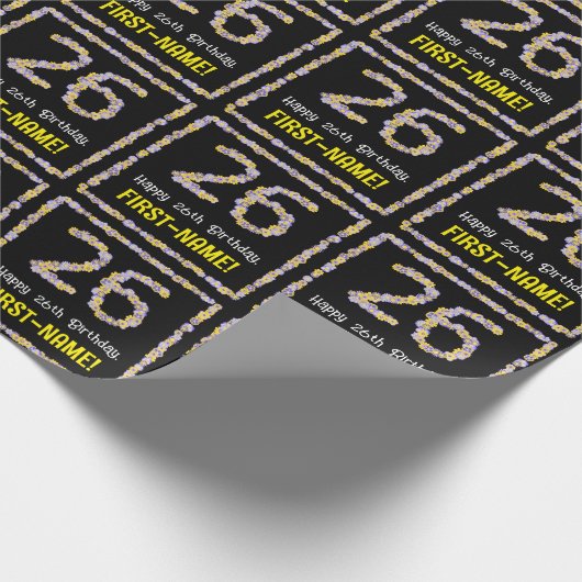 26e verjaardag: Floral Flowers Number, Custom Name Cadeaupapier (Hoek)