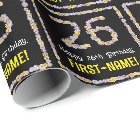 26e verjaardag: Floral Flowers Number, Custom Name Cadeaupapier (Rol Hoek)
