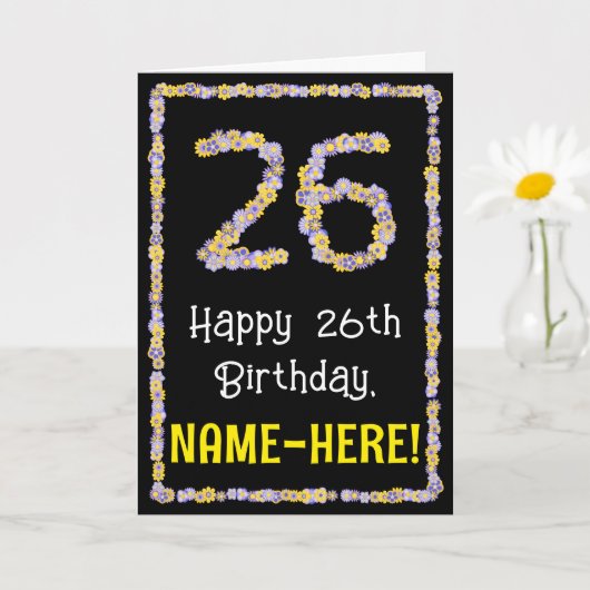 26e verjaardag: Floral Flowers Number, Custom Name Kaart (Kleine Plant)