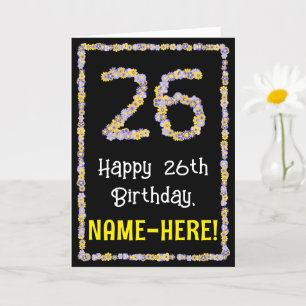 26e verjaardag: Floral Flowers Number, Custom Name Kaart