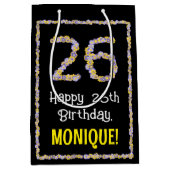 26e verjaardag: Floral Flowers Number, Custom Name Medium Cadeauzakje (Voorkant)