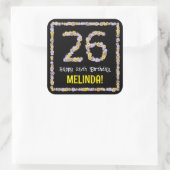 26e verjaardag: Floral Flowers Number, Custom Name Vierkante Sticker (Tas)