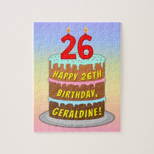 26e verjaardag: Fun Cake and Candles + Custom Name Legpuzzel (Verticaal)