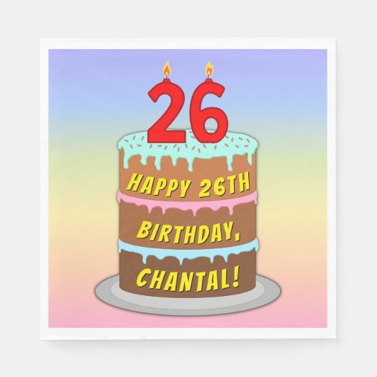 26e verjaardag: Fun Cake and Candles + Custom Name Servet (Voorkant)