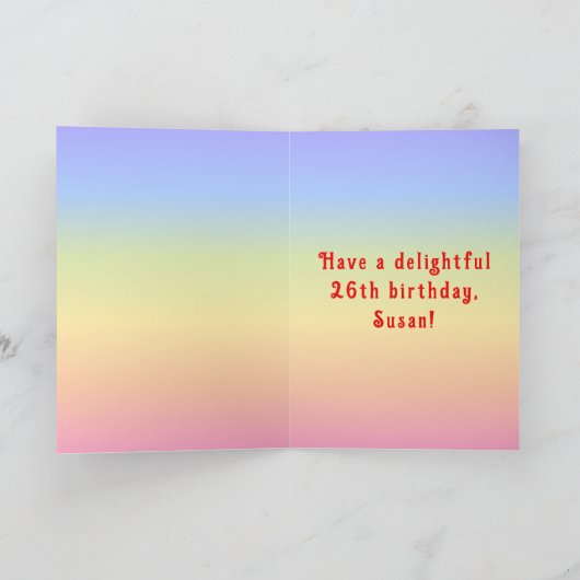 26e verjaardag — Fun Cake & Candles, w/ Eigen naam Kaart (Binnen)