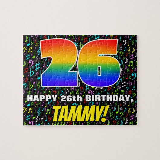 26e verjaardag — Fun, Colorful Music Symbols & "26 Legpuzzel (Horizontaal)