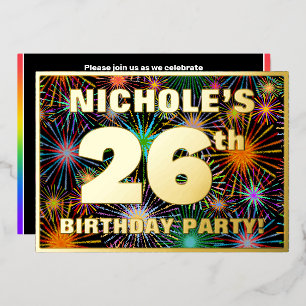 26e verjaardag — Fun, kleurrijke Fireworks look Folie Uitnodiging