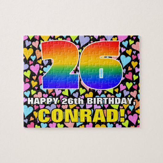 26e verjaardag — Fun, liefhebbende hartvormen + "2 Legpuzzel (Horizontaal)