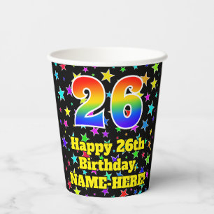 26e verjaardag: Fun Stars Pattern en Rainbow 26 Papieren Bekers