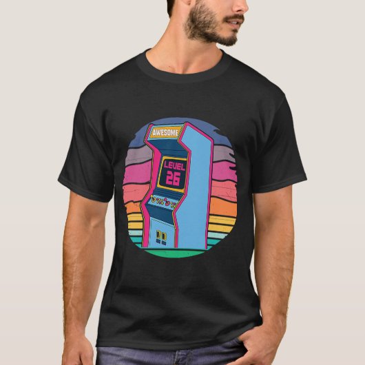 26e verjaardag Geweldige Retro Games arcade Level  T-shirt (Voorkant)