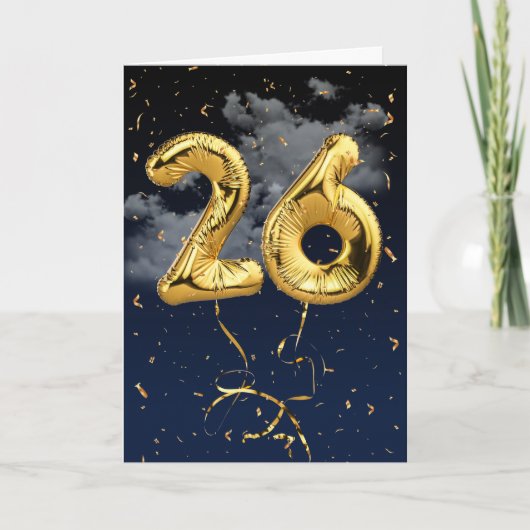 26e verjaardag Gold Mylar ballon en Confetti Card Kaart (Voorkant)
