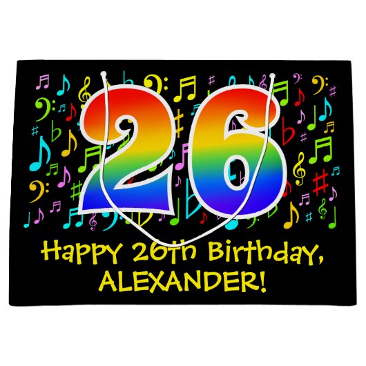 26e verjaardag - Kleurrijke muzieksymbolen, Rainbo Groot Cadeauzakje (Voorkant)