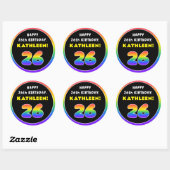 26e verjaardag: kleurrijke regenboog # 26, Naam va Ronde Sticker (Vel)