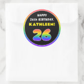 26e verjaardag: kleurrijke regenboog # 26, Naam va Ronde Sticker (Tas)