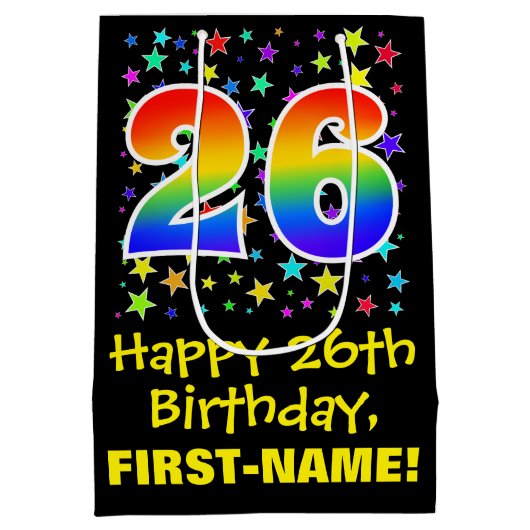 26e verjaardag: Kleurrijke Sterren Patroon & Regen Medium Cadeauzakje (Achterkant)