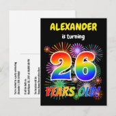 26e verjaardag - Leuk vuurwerk, Regenboog look "26 Briefkaart (Voorkant / Achterkant)