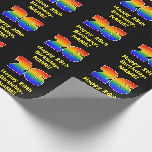 26e verjaardag: Leuke, kleurrijke regenboog geïnsp Cadeaupapier (Hoek)