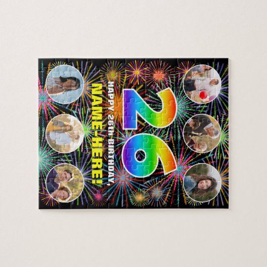 26e verjaardag: Leuke regenboog #, aangepaste naam Legpuzzel (Horizontaal)