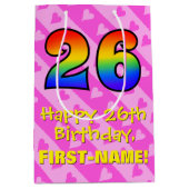 26e verjaardag: Leuke roze harten strepen; Regenbo Medium Cadeauzakje (Voorkant)