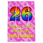 26e verjaardag: Leuke roze harten strepen; Regenbo Medium Cadeauzakje (Achterkant)