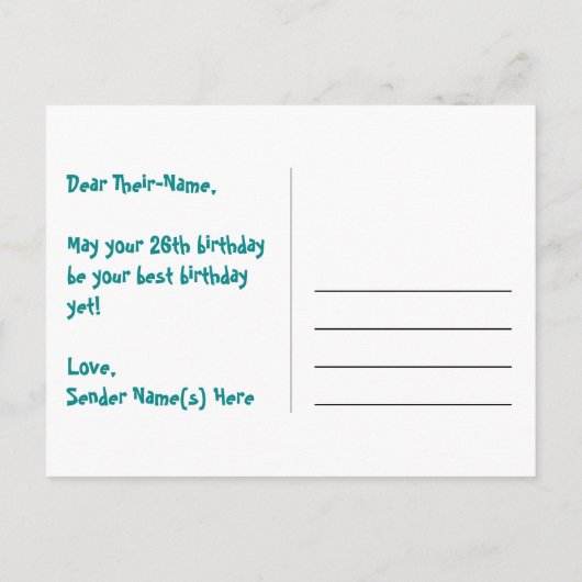 26e verjaardag – Leuke vuurwerkpatroon + Regenboog Briefkaart (Achterkant)