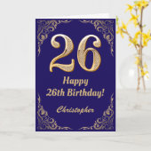 26e verjaardag marinenblauw en goudglitter Lijst Kaart (Gele Bloem)