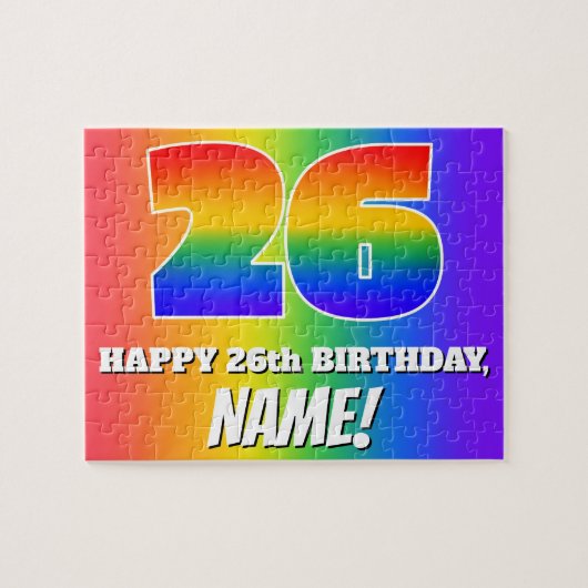 26e verjaardag — Meerkleurig regenboogpatroon "26" Legpuzzel (Horizontaal)