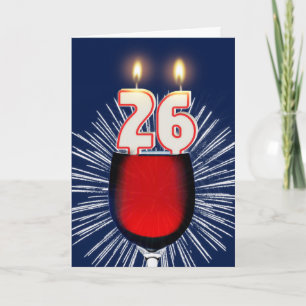 26e verjaardag met wijn en kaarsen kaart