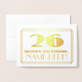 26e verjaardag; naam + Art Deco geïnspireerd look  Folie Kaarten (Voorkant met envelop)