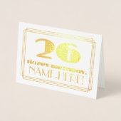 26e verjaardag; naam + Art Deco geïnspireerd look  Folie Kaarten (Voorkant)