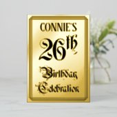 26e verjaardag Partij — Elegant Manuscript + de Na Folie Uitnodiging (Staand Voorkant)