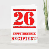 26e verjaardag: Plezier, Rood Rubber Stamp Geïnspi Kaart (Voorkant)