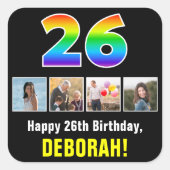 26e Verjaardag: Regenboog "26"; Aangepaste Foto's  Vierkante Sticker (Voorkant)