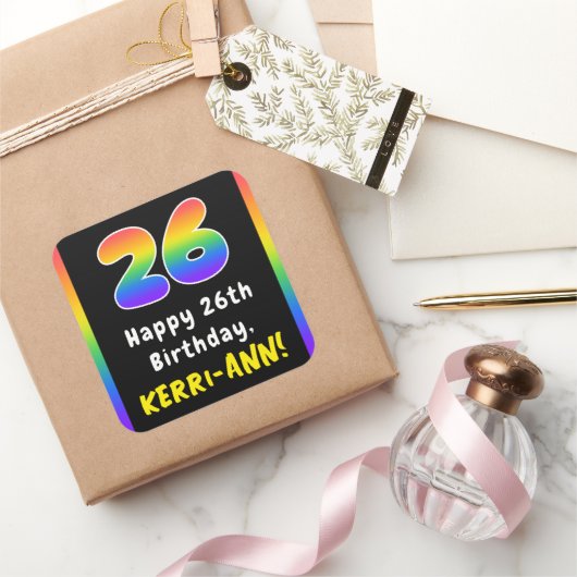 26e verjaardag: Regenboogspectrum # 26, Aangepaste Vierkante Sticker (Geschenken)