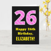 26e verjaardag: roze strepen en harten "26" + naam kaart (Gele Bloem)