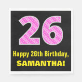 26e verjaardag: roze strepen en harten "26" + naam servet (Voorkant)