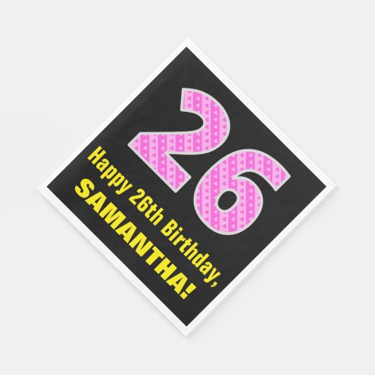 26e verjaardag: roze strepen en harten "26" + naam servet (Hoek)