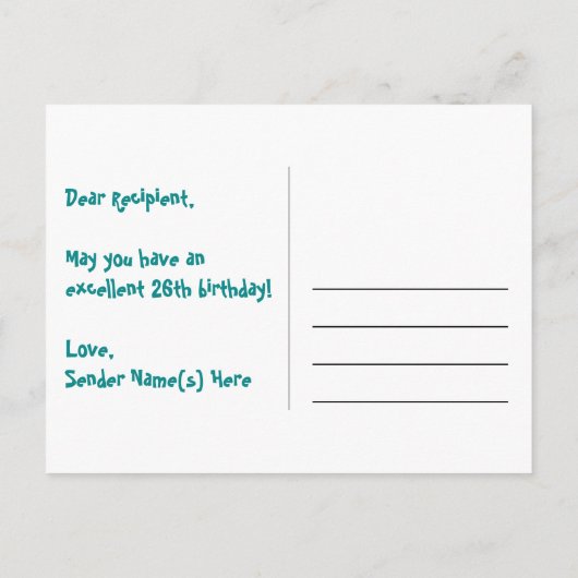 26e verjaardag: roze strepen en harten, regenboog  briefkaart (Achterkant)