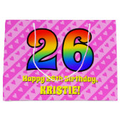 26e verjaardag: roze strepen & harten, regenboog # groot cadeauzakje (Voorkant)