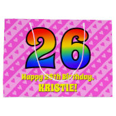 26e verjaardag: roze strepen & harten, regenboog # groot cadeauzakje (Achterkant)