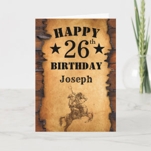 26e verjaardag Rustic Country Western Cowboy Horse Kaart