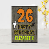 26e verjaardag: Spooky Halloween Thema, aangepaste Kaart (Gele Bloem)